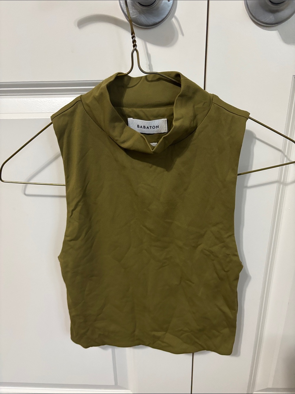 Aritzia Babaton Olive Green Sleeveless Mock Neck Contour Top
